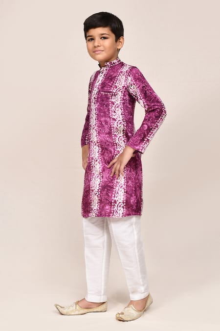 Buy_Jhambthreads_White Silk Stripe Print Kurta Set _Online_at_Aza_Fashions