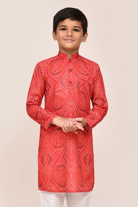 Buy_Jhambthreads_White Silk, Cotton Chundari Print Kurta And Pant Set _Online_at_Aza_Fashions