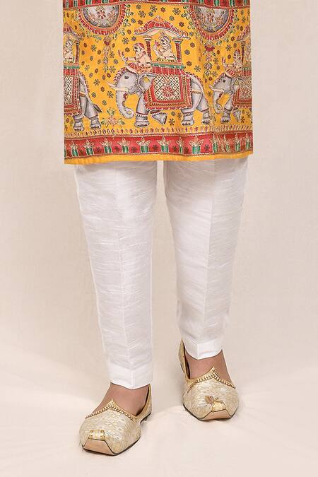 Jhambthreads_Yellow Silk Zari Embroidered And Printed Kurta Set _Online_at_Aza_Fashions
