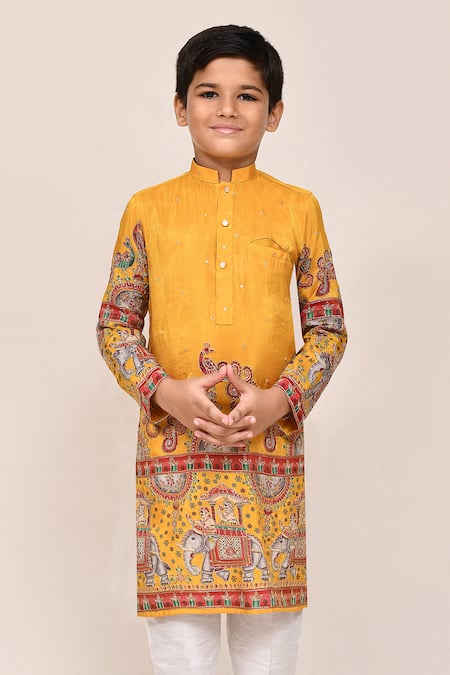 Buy_Jhambthreads_Yellow Silk Zari Embroidered And Printed Kurta Set _Online_at_Aza_Fashions