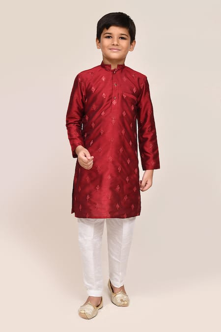 Jhambthreads Silk Placement Embroidered Kurta Set 