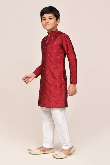 Shop_Jhambthreads_Maroon Silk Embroidery, Sequins Placement Kurta Set _Online_at_Aza_Fashions