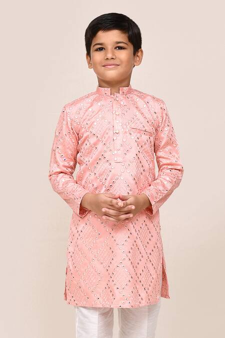 Shop Jhambthreads Pink Silk Mirrors Work Kurta And Pant Set Online at Aza Fashions Shop_Jhambthreads_Pink Silk Mirrors Work Kurta And Pant Set _Online_at_Aza_Fashions