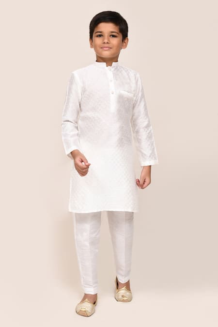 Shop_Jhambthreads_White Silk Sequin Work Kurta And Pant Set _Online_at_Aza_Fashions