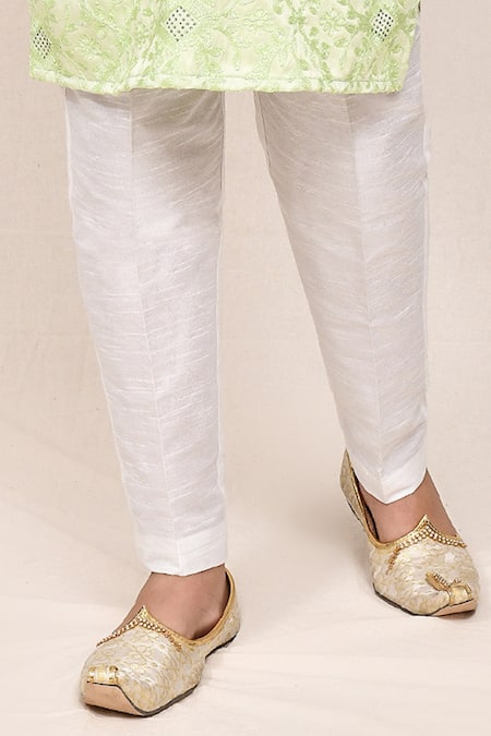 Jhambthreads_Green Silk, Cotton Embroidery Thread Work Kurta And Pant Set _Online_at_Aza_Fashions