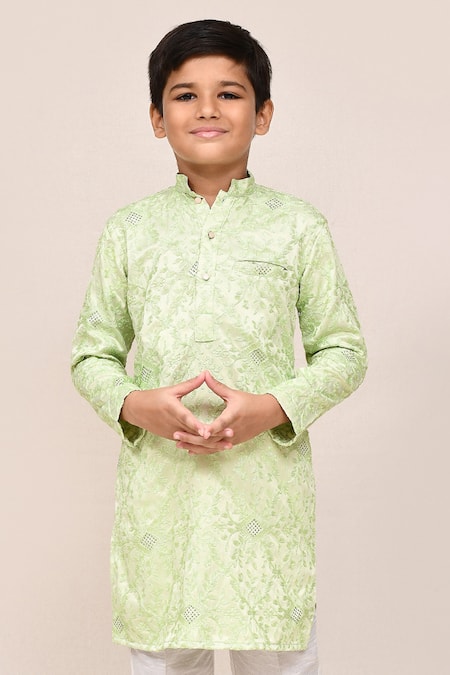 Buy_Jhambthreads_Green Silk, Cotton Embroidery Thread Work Kurta And Pant Set _Online_at_Aza_Fashions