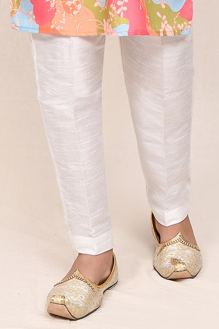 Jhambthreads_Multi Color Silk, Cotton, Linen Floral Print Kurta Set _Online_at_Aza_Fashions