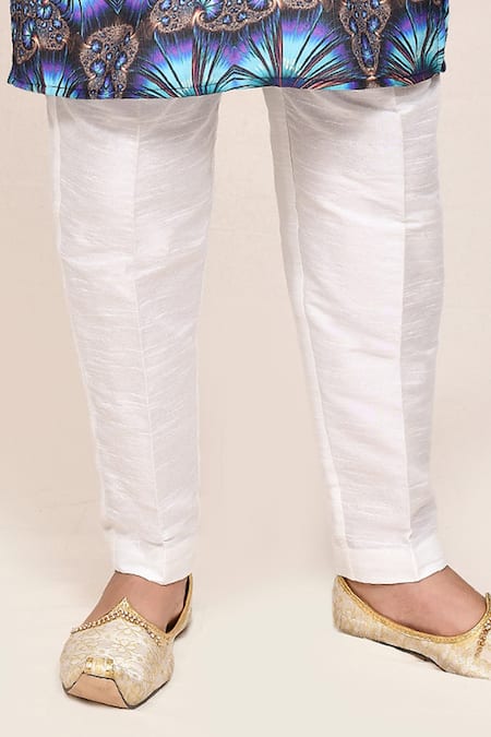 Jhambthreads_Blue Silk, Cotton Abstract Print Kurta Set _Online_at_Aza_Fashions