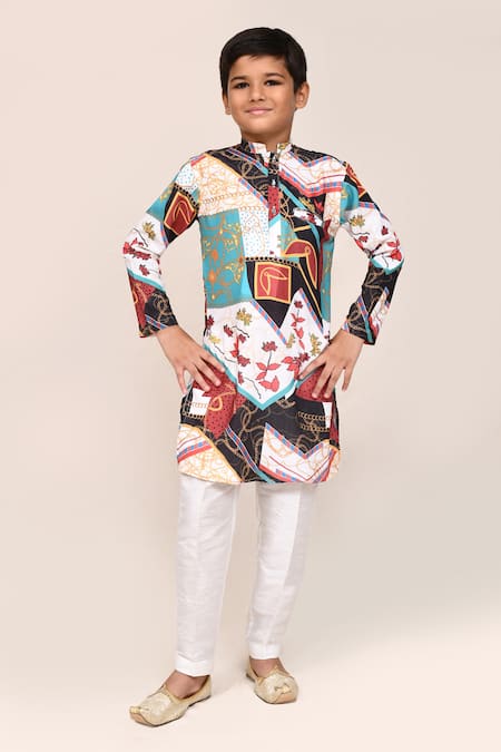 Jhambthreads_Multi Color Silk, Cotton Printed Kurta And Pant Set _Online_at_Aza_Fashions