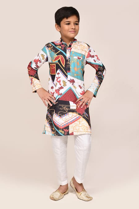 Jhambthreads_Multi Color Silk, Cotton Printed Kurta Set _Online_at_Aza_Fashions