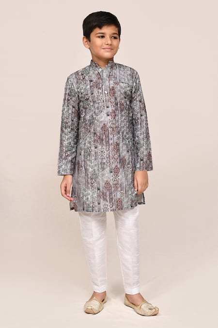 Jhambthreads_Multi Color Silk, Cotton Printed Kurta And Pant Set _Online_at_Aza_Fashions