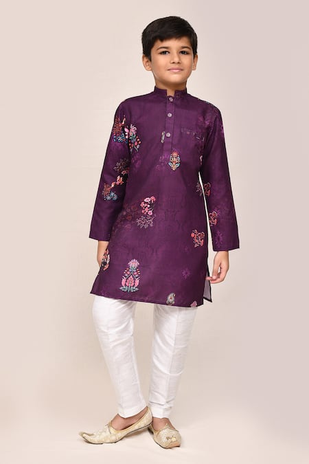 Jhambthreads_Purple Silk Printed Kurta And Pant Set _Online_at_Aza_Fashions