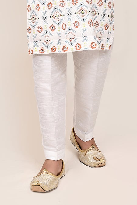 Jhambthreads_White Silk, Cotton Sequin Work Kurta And Pant Set _Online_at_Aza_Fashions