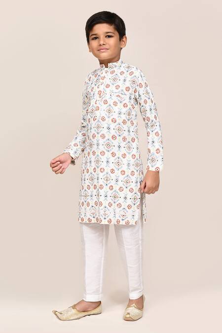 Buy_Jhambthreads_White Silk, Cotton Sequin Work Kurta And Pant Set _Online_at_Aza_Fashions
