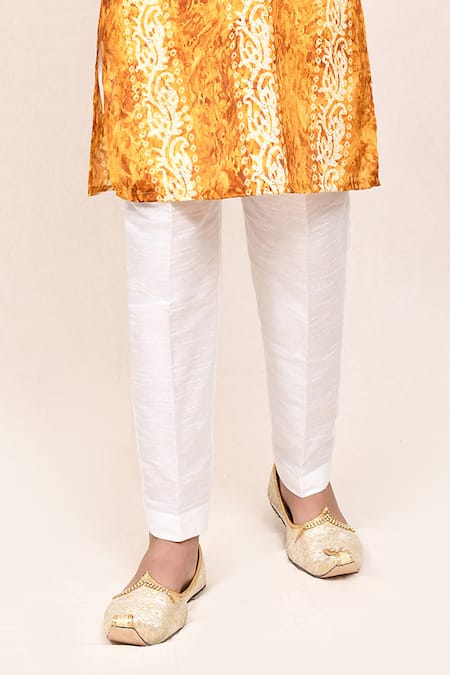Jhambthreads_Yellow Silk Printed Kurta And Pant Set _Online_at_Aza_Fashions