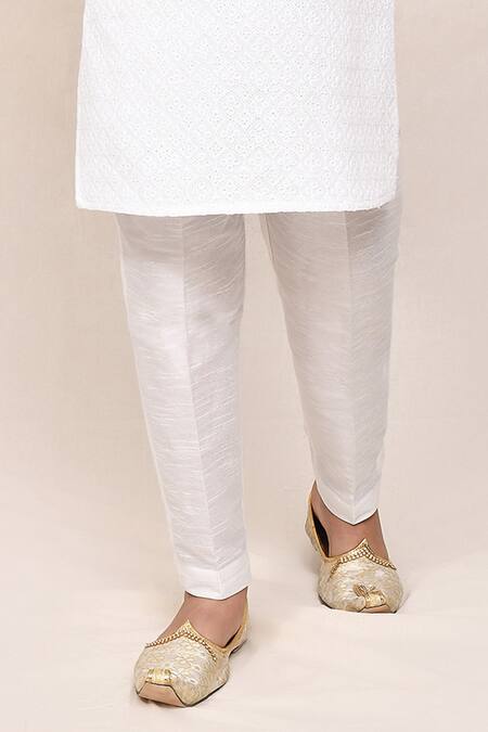 Buy_Jhambthreads_White Silk, Linen Embroidery Kurta And Pant Set _Online_at_Aza_Fashions