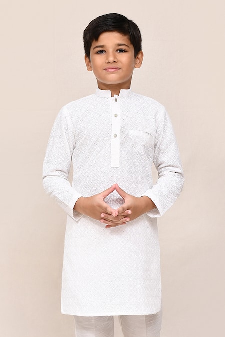 Shop_Jhambthreads_White Silk, Linen Embroidery Kurta And Pant Set _Online_at_Aza_Fashions