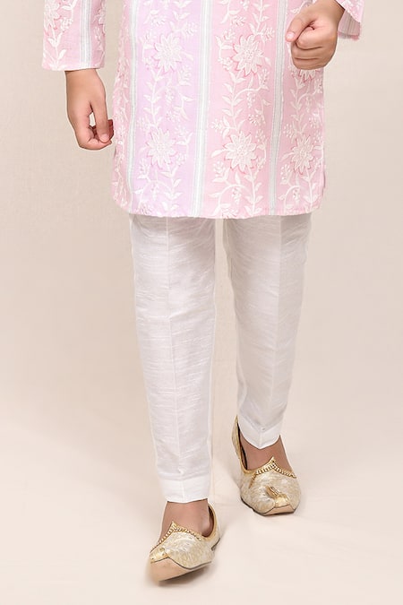 Buy_Jhambthreads_Pink Silk, Cotton Embroidery Floral Kurta Set _Online_at_Aza_Fashions
