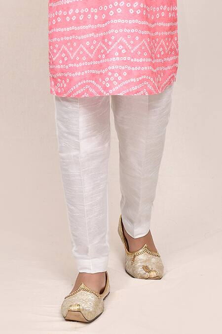 Jhambthreads_Pink Silk, Cotton Bandhej Print Kurta And Pant Set _Online_at_Aza_Fashions