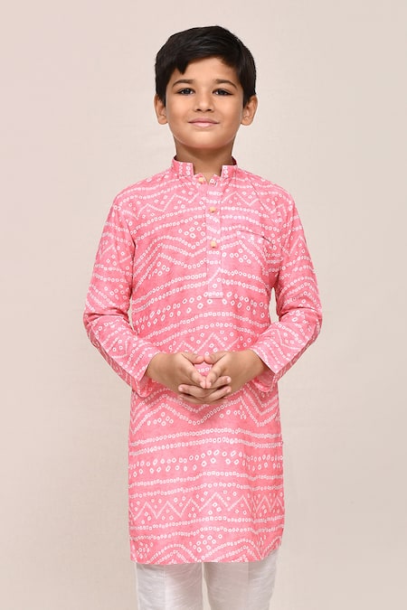 Shop_Jhambthreads_Pink Silk, Cotton Bandhej Print Kurta And Pant Set _Online_at_Aza_Fashions