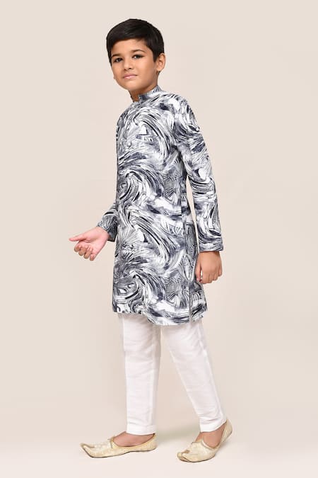 Buy_Jhambthreads_Grey Silk, Cotton Digital Print Kurta And Pant Set _Online_at_Aza_Fashions