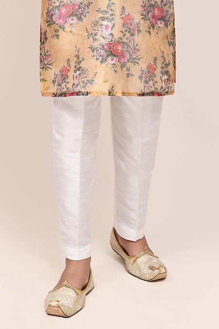 Jhambthreads Yellow Silk, Georgette Floral Print Kurta Set Online at Aza Fashions Jhambthreads_Yellow Silk, Georgette Floral Print Kurta Set _Online_at_Aza_Fashions