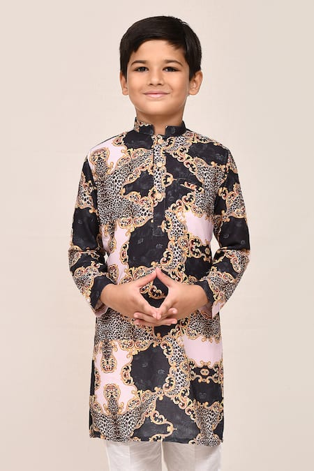 Shop Jhambthreads Black Silk, Cotton Ornament Print Kurta Set Online at Aza Fashions Shop_Jhambthreads_Black Silk, Cotton Ornament Print Kurta Set _Online_at_Aza_Fashions