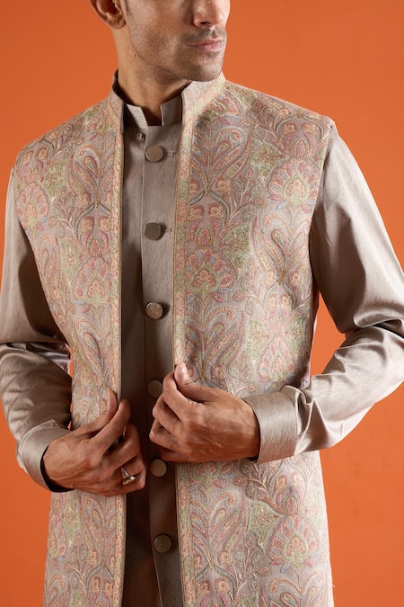 Buy_Qbik_Multi Color Embroidery Thread Bundi And Kurta Set 