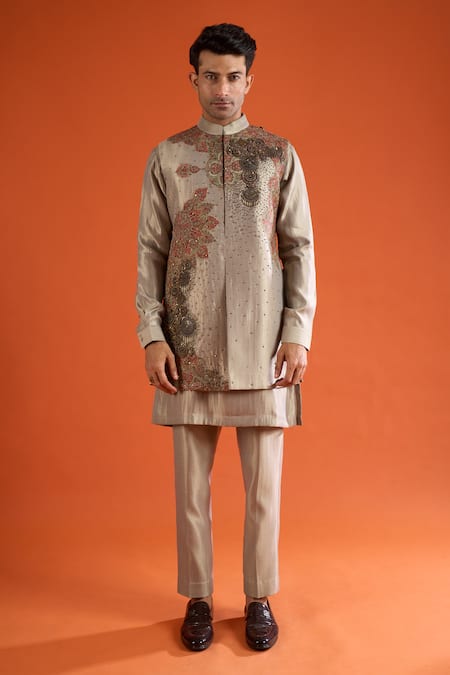 Buy Qbik Green Embroidery, Zari, Stones Floral Pattern Bundi And Kurta Set Online at Aza Fashions Buy_Qbik_Green Embroidery, Zari, Stones Floral Pattern Bundi And Kurta Set _Online_at_Aza_Fashions