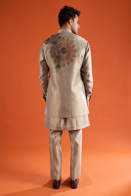 Qbik Floral Pattern Bundi & Kurta Set 
