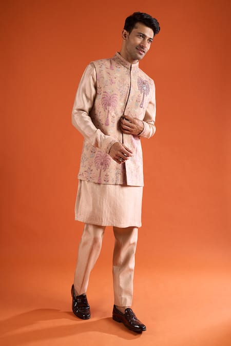 Shop_Qbik_Pink Embroidery Tropical Thread Bundi Set _Online_at_Aza_Fashions