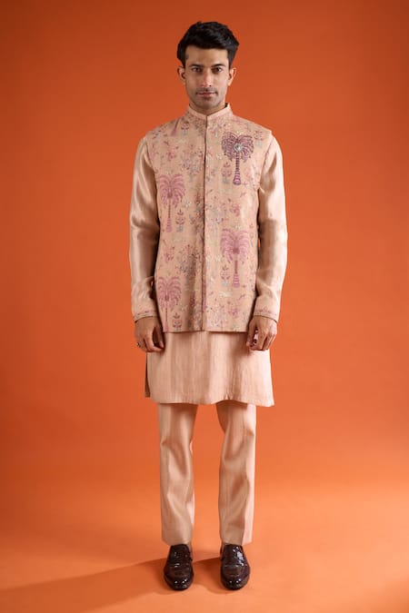 Qbik_Pink Embroidery Tropical Thread Bundi Set _at_Aza_Fashions