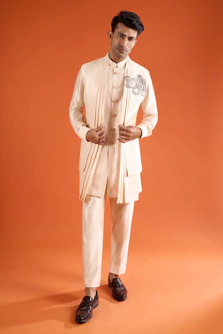 Buy_Qbik_Pink Mirrors Embellished Bundi And Kurta Set _Online_at_Aza_Fashions