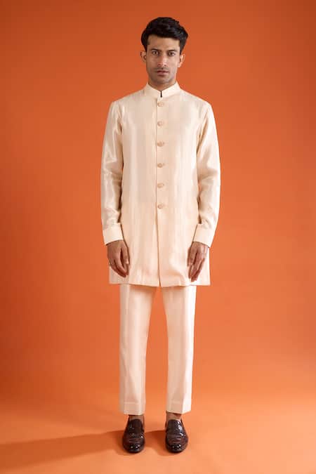 Qbik_Pink Mirrors Embellished Bundi And Kurta Set _at_Aza_Fashions