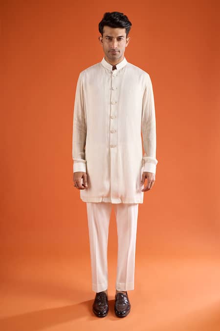 Buy_Qbik_Ivory Embroidery Thread Work Bundi And Kurta Set _Online_at_Aza_Fashions