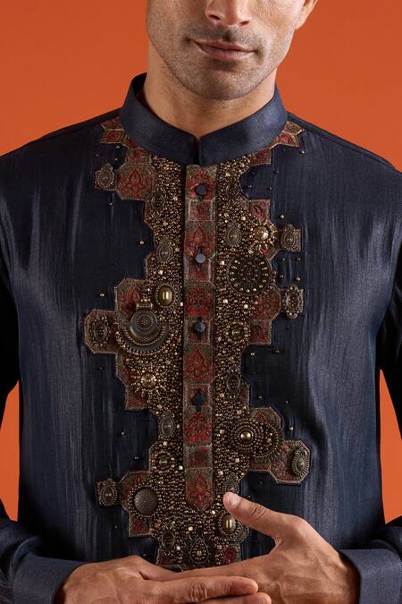 Buy Qbik Blue Embroidery, Stones, Mirrors Placement Embellished Kurta And Pant Set Buy_Qbik_Blue Embroidery, Stones, Mirrors Placement Embellished Kurta And Pant Set