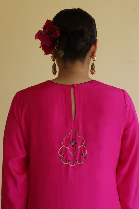 Shop_Apeksha Jain Label_Pink Silk, Organza Gota Patti Round Neck Neer A-line Kurta Set _Online_at_Aza_Fashions