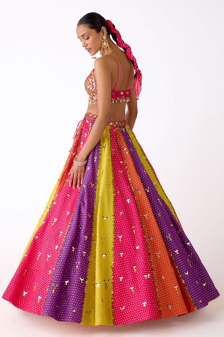 Basanti Kapde aur Koffee_Multi Color Chinon Sequins, Mirrors Sweetheart Neck Embellished Lehenga Set _at_Aza_Fashions
