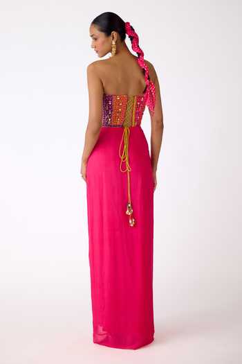 Basanti Kapde aur Koffee Embroidered Corset & Skirt Set 