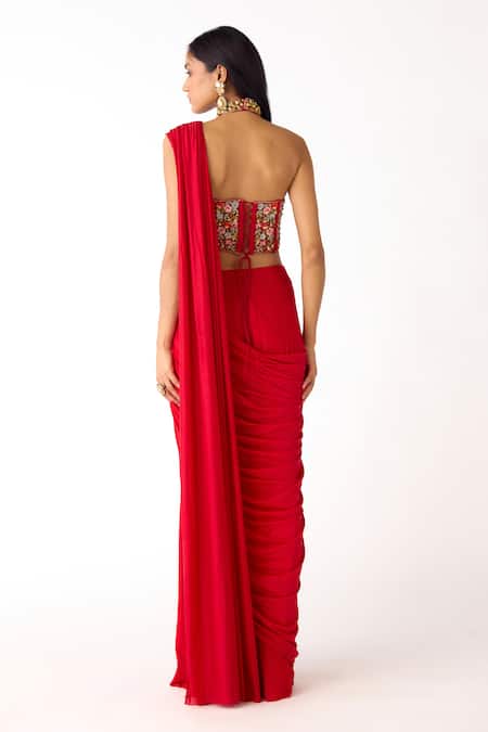 Basanti Kapde aur Koffee Pre-Draped Saree & Embroidered Blouse Set 