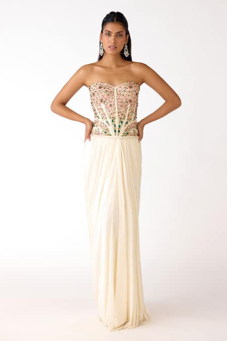 Basanti Kapde aur Koffee Glass Embroidered Corset & Skirt Set 