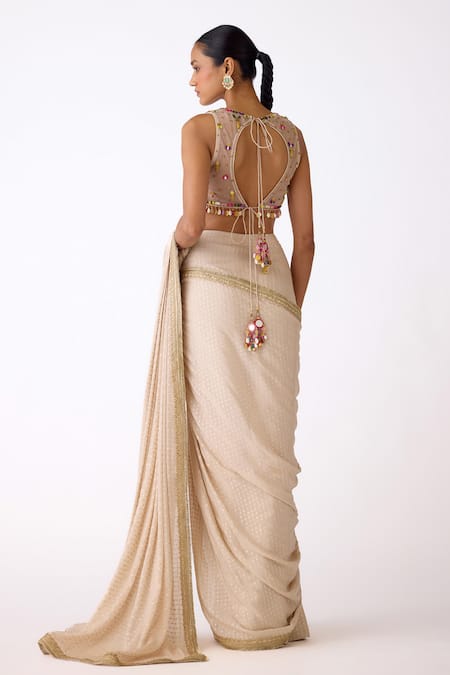 Basanti Kapde aur Koffee Sequinned Blouse & Saree Set 