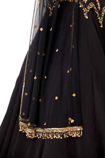 Shop_Basanti Kapde aur Koffee_Black Organza, Viscose Sequins, Beads, Embroidered Corset Blouse Lehenga Set 
