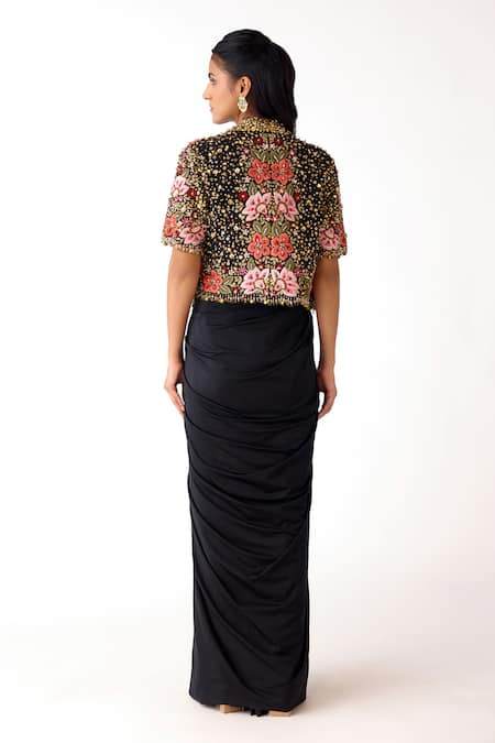 Basanti Kapde aur Koffee Floral Pattern Jacket & Skirt Set 