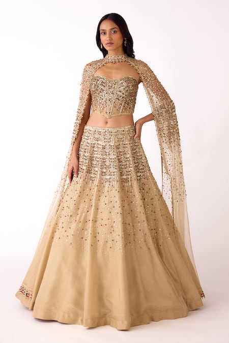 Basanti Kapde aur Koffee Sequins & Stone Work Lehenga Corset Blouse Set 
