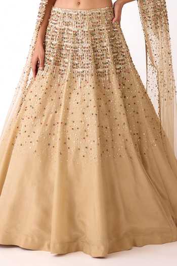 Basanti Kapde aur Koffee_Gold Silk, Net, Tissue Sequins, Beads, Stones And Work Lehenga Corset Blouse Set _Online_at_Aza_Fashions