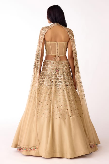 Basanti Kapde aur Koffee Sequins & Stone Work Lehenga Corset Blouse Set 