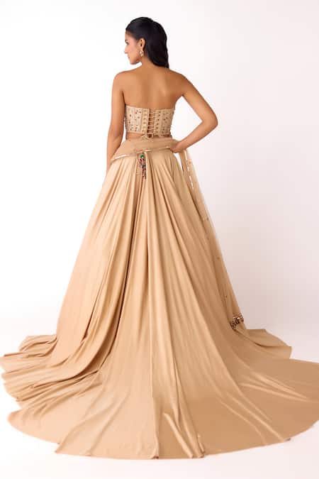 Basanti Kapde aur Koffee Embellished Corset Lehenga Set 