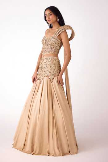 Buy Basanti Kapde aur Koffee Gold Silk, Organza, Viscose Sequins, Stones Embellished Corset And Lehenga Set Online at Aza Fashions Buy_Basanti Kapde aur Koffee_Gold Silk, Organza, Viscose Sequins, Stones Embellished Corset And Lehenga Set _Online_at_Aza_Fashions