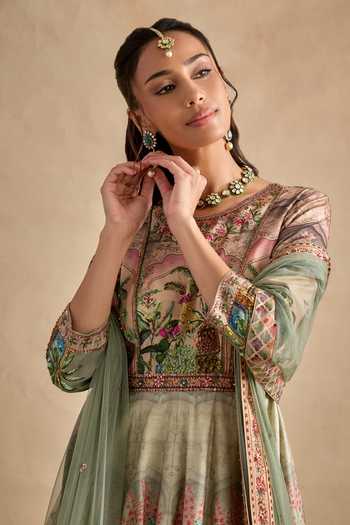 Buy_Kalista_Pink Silk, Viscose, Net Gota Patti Shloka Floral Print Anarkali With Dupatta _Online_at_Aza_Fashions